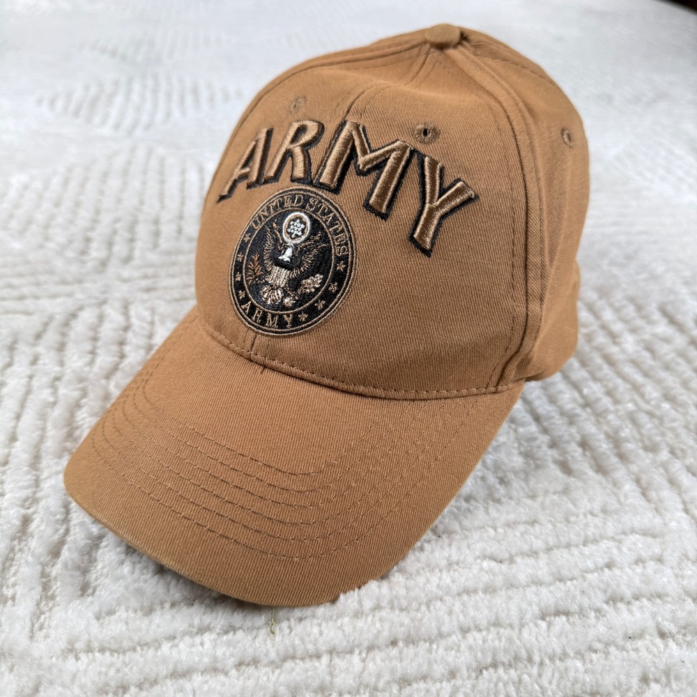 Vintage Y2K US Army Eagle Crest Strapback Hat Cap Tan Military Tactical Veteran